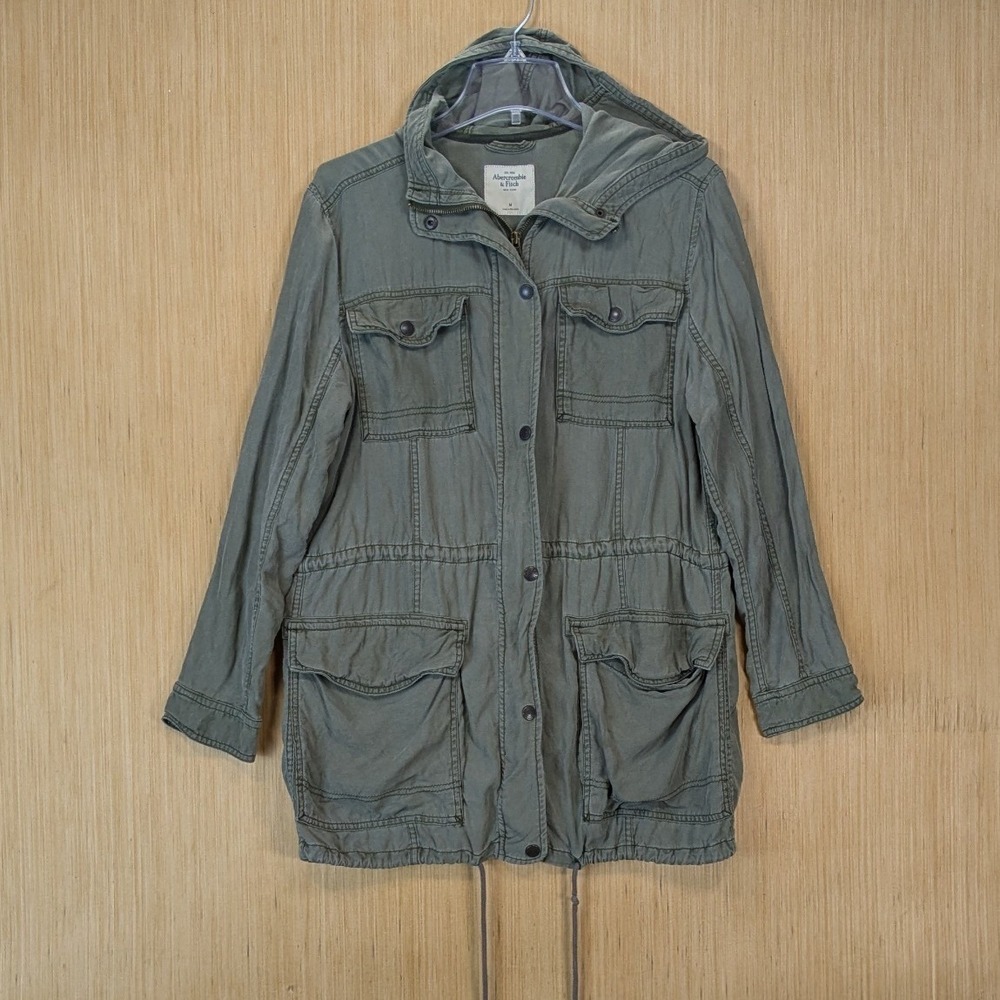 Abercrombie & Fitch Y2K Green Utility Anorak Jacket Women Medium Hooded Military